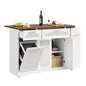 IDEALHOUSE 53.1" Rattan Kitchen Island with Storage, Rolling Dining Cart with Trash Storage Cabinet, Mobile Island Cart with Drop Leaf, Adjustable Shelves, Drawer, 5 Wheels (White) - color: White