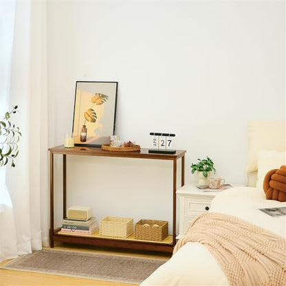 Bamboo Narrow Console Table, 39.4"(L) Wood Small Entryway Table with Rattan and Glass, Accent Slim Hallway Tables, Thin Sofa Side Tables for Hallway, Living Room, Bedroom, Foyer, Walnut - color: Walnut 39.4"(l)