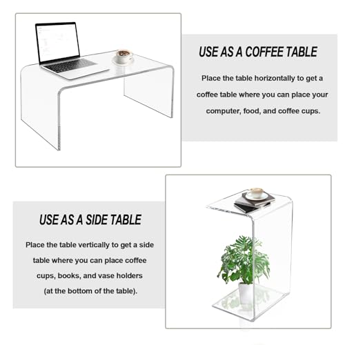 Premium C-Shape Acrylic Side Table,24" L x 14" W x 12" H x 1/2" Thick Clear End Table,Transparent Nightstand with Waterfall Edges,Modern Lucite Side Table for Living Room - size: 24" L x 14" W x 12" H