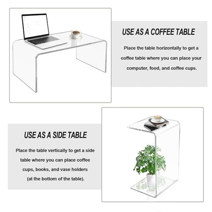Premium C-Shape Acrylic Side Table,24" L x 14" W x 12" H x 1/2" Thick Clear End Table,Transparent Nightstand with Waterfall Edges,Modern Lucite Side Table for Living Room - size: 24" L x 14" W x 12" H