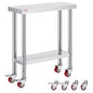 VEVOR Stainless Steel Work Table 30 x 12 x 34 Inch, 700 LBS Load Capacity with 4 Wheels, 3 Adjustable Height Levels, Heavy Duty Food Prep Worktable for Commercial Kitchen Restaurant, Silver - size: 30*12*34In, style: With Caster