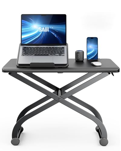 SAIJI Metal Small Laptop Desk Standing Converter Adjustable Desk Riser | 23" Height & Angle Adjustable Laptop Desk for Table, Sit-Stand Workstation, Table Extender for Desk