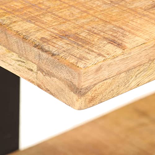 Industrial Bedside Cabinet, Natural Rough Mango Wood End Table, 19.7x15.7x15.7 inch Nightstand for Bedroom, Living Room, Durable Iron Frame, Brown Finish Bedside Furniture
