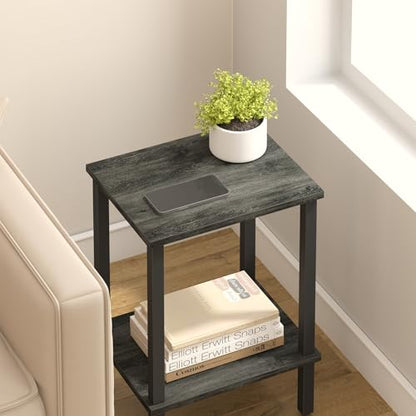 TUTOTAK End Table, Set of 2, Side Table, Nightstand, 2-Tier Storage Shelf, Sofa Table for Small Space, Living Room, Bed Room, Charcoal Grey TB01BY035(2PCS) - color: Charcoal Grey