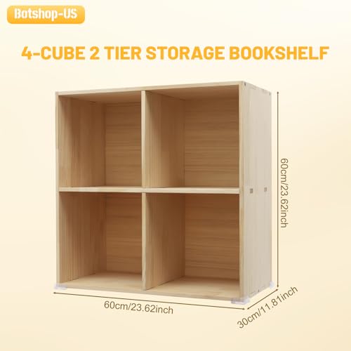 Gdrasuya10 4 Cube Storage Organizer, 3 Tier Modern Wooden Bookcase, Solid Wood Cube Storage Bookshelf Open Book Display Case for Bedroom and Home Office, 23.6" W x 11.8" H - size: 4 Cubes