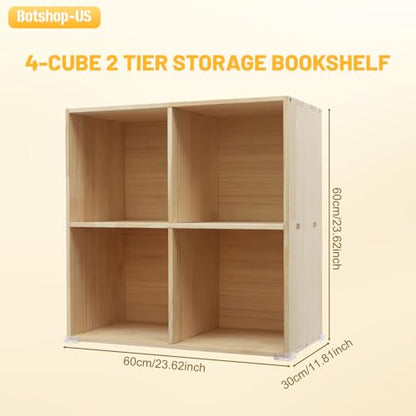 Gdrasuya10 4 Cube Storage Organizer, 3 Tier Modern Wooden Bookcase, Solid Wood Cube Storage Bookshelf Open Book Display Case for Bedroom and Home Office, 23.6" W x 11.8" H - size: 4 Cubes