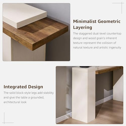 OKD 63" Modern Geometric Console Table with Layered Top, Antique White | Extended Layered Top, Sturdy Support Legs, Entryway, Hallway, Foyer, Living room, Behind Sofa - color: Antique White
