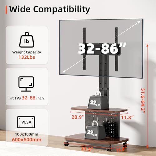 Mobile TV Cart on Wheels,Height Adjustable Rolling TV Stand for 32-85 inch TVs,with 5-Level Lift,35° Swivel,Portable Media Cart for Office,Outdoor - style: Style 3