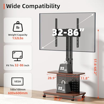 Mobile TV Cart on Wheels,Height Adjustable Rolling TV Stand for 32-85 inch TVs,with 5-Level Lift,35° Swivel,Portable Media Cart for Office,Outdoor - style: Style 3