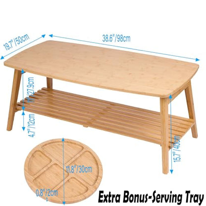 Bamboo Coffee Table Folding Floor Table,Floor Desk for Adults Low Table for Sitting on the Floor Folding Table for Living Room Japanese Table Bamboo 19.7x38.6in with Open Storage Shelf,No Assembly