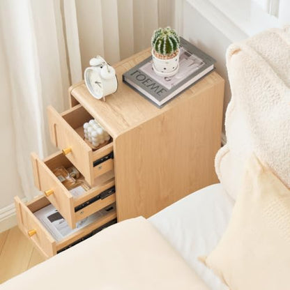 Narrow Nightstands with 3 Drawers, Wooden Farmhouse Bedside Tables, Slim End Tables with Storage, Small Night Stand for Bedroom, Living Room, Small Spaces - color: Natural-3drawers-1pcs