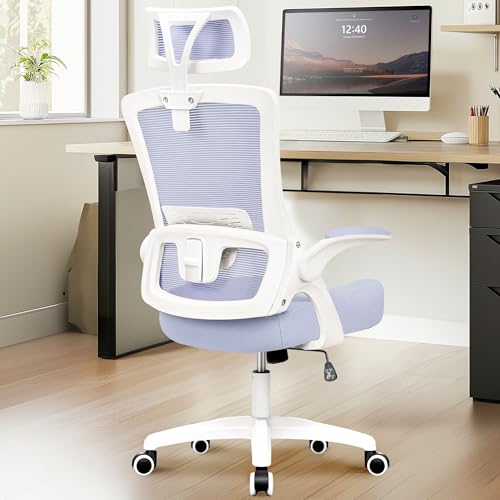 NEO CHAIR Office Desk Chair Gaming Computer High Back Support Mesh Comfy Seat with Adjustable Ergonomic Headrest Lumbar Rolling Flip-up Armrests and Wheels (Purple) - color: Purple