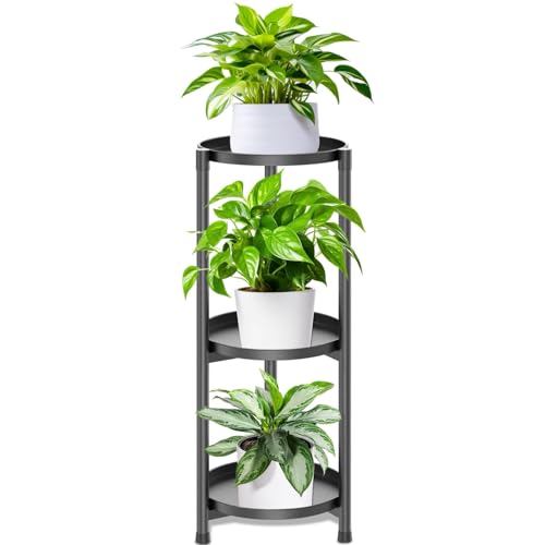 3 Tier Plant Stand Indoor, Black Metal Corner Tall Plant Stands for Multiple Plants, Flower Pot Holder Shelf Outdoor Plant Display Rack for Garden Balcony Patio Living Room - color: 3 Tier-Black-B