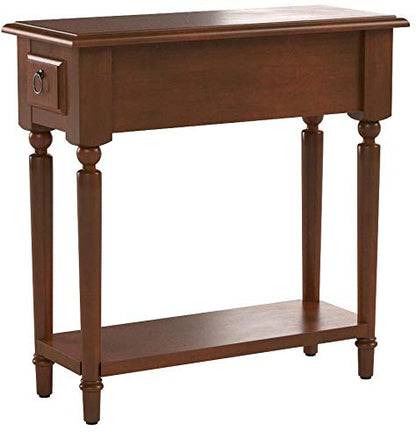 Leick Home Coastal End Table, Solid Wood, 1 Drawer, Bottom Display Shelf, Easy-Assembly, For Living Room/Bedroom, Rich Pecan Brown, 23.5 in. L x 10.0 in. W x 24 in. H, 20017-PC - color: Pecan