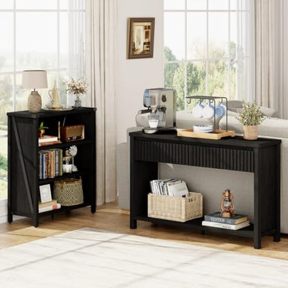 BON AUGURE Wood Console Table for Entryway, 47In Entryway Table with Storage, Narrow Sofa Tables with Drawers, Modern Black Couch Tables for Living Room, Black Oak - color: Black Oak