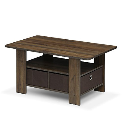 Small Modern Coffee Table with Storage, Bin Drawer Side Table, Coffee Table for Bedroom, Home Office, Living Room, Columbia Walnut - color: Columbia Walnut/Dark Brown