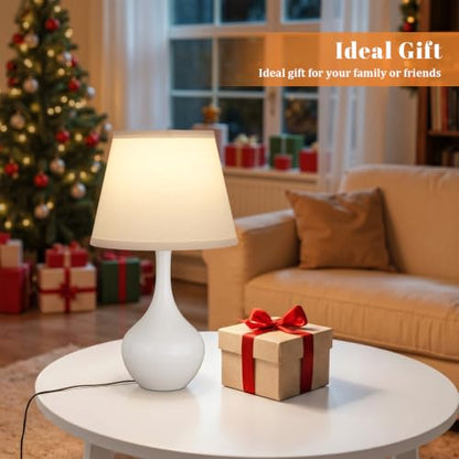 Seealle Touch Table Lamps for Bedroom Set of 2,3-Way Dimmable Small Bedside Lamps for Night Stands with Wires, White Desk Lamps for Kids Room,Office,Living Room, End Table(LED Bulbs Included) - color: K. WhiteShade & White Base