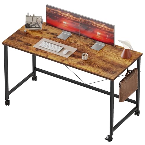 Mericonia 48 inch Rolling Computer Desk with Wheels, Gaming Desk for Small Spaces, Modern Simple Style Table for Home Office, Study Writing Table - color: Rustic Brown, size: 47"x23.6"