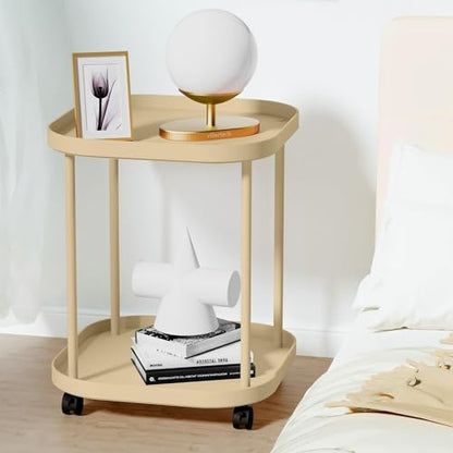 Side Table with Wheels, End Table Living Room Plastic Mobile Sofa Side Table Small Night Stand Bedroom Khaki - color: Khaki, size: 1 Pack