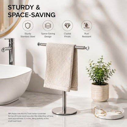 Songtec Hand Towel Holder Stand with Crystal knobs, Fingertip Towel Rack, Rust-Proof Accessories Jewelry Stand - Brushed Nickel - color: Brushed Nickel