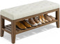 YaFiti End of Bed Storage Bench, 42.9" Entryway Shoe Bench with Solid Wood Shelf, Upholstered Ottoman with Padded Seat for Bedroom, Hallway and Living Room, Beige - color: Beige