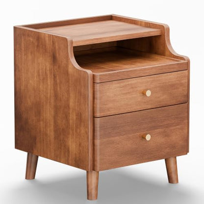 Nightstand Set of 2, Pre-Assembled, 19.7“H Solid Wood Night Stand with 2 Drawers, Open Sliding Shelf, Mid Century Modern Small Bedside Table for Bedroom, Walnut 16" - color: Walnut-2pack, size: 16"