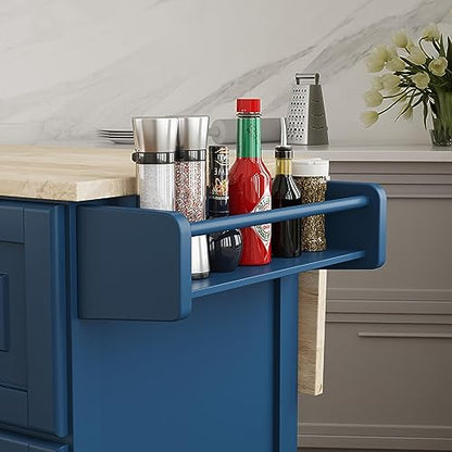 Homestyles Mobile Kitchen Island Cart with Wood Top and Dropleaf Breakfast Bar, Blue - color: Blue