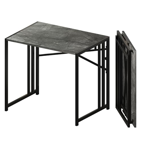 Lutown-Teen Small Folding Computer Desk 32 inch, Writing Gaming Computer Desk for Small Spaces, No Assembly Required Office Desk, Grey - color: Grey, size: 32 Inch