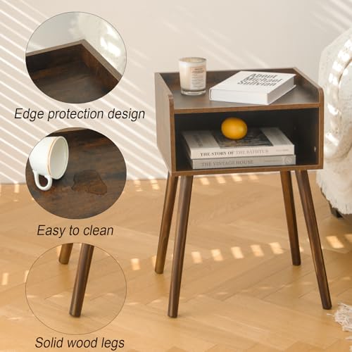MaxSmeo Nightstand, Mid Century Modern Side Table Bedroom with Storage, Small End Bedside Table with Solid Wood Legs for Living Room, Office Small Spaces (Rustic Brown) - color: Rustic Brown