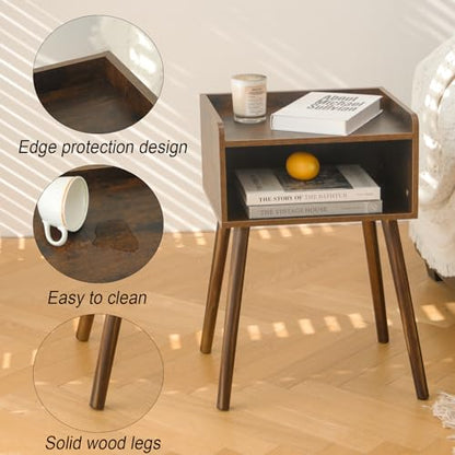MaxSmeo Night Stand Set 2, Mid Century Modern Side Table Bedroom with Storage, Small End Bedside Table Set of 2 with Solid Wood Legs for Living Room, Office Small Spaces (Rustic Brown) - color: 2 Pack Rustic Brown