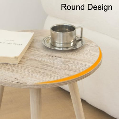 AWASEN Round Side Table, Modern Small End Table for Living Room, Wood Accent Drink Table for Small Space with Solid Wood Legs, Easy Assembly, Rustic White Oak - color: Rustic White Oak