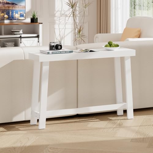 47-Inch Narrow Console Table, Entryway Sofa Table for Hallway,White | 100% Natural Bamboo slim profile, reinforced angled frame versatile wall-side placement - color: White, style: Classic