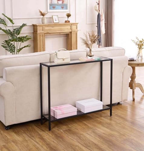 MAJARO Small Modern Console Table for Entryway, Tempered Glass with Metal Frame Sofa Table for Living Room, Hallway, Office (Double-Layer, Black) - color: Black, style: Double-layer