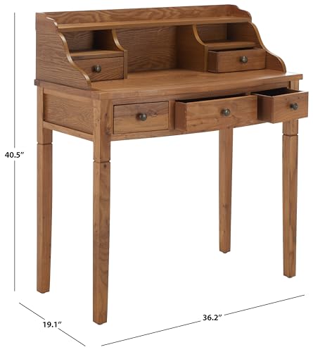 SAFAVIEH Furniture - Landon 5-Drawer Writing Desk - Oak - Solid Wood - Classic Hutch Design - Ideal for Home Office, Living Room, Den, 36.2"W x 19.1"D x 40.5"H (AMH6516A) - color: Oak