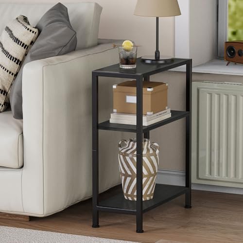 3-Tier Side Table, Small EndTable, Sofa SideTable for Narrow Spaces, Slim EndTable, NightstandTable, Skinny Bedside Table, for Living Room, Bedroom, Office, Black - color: Black