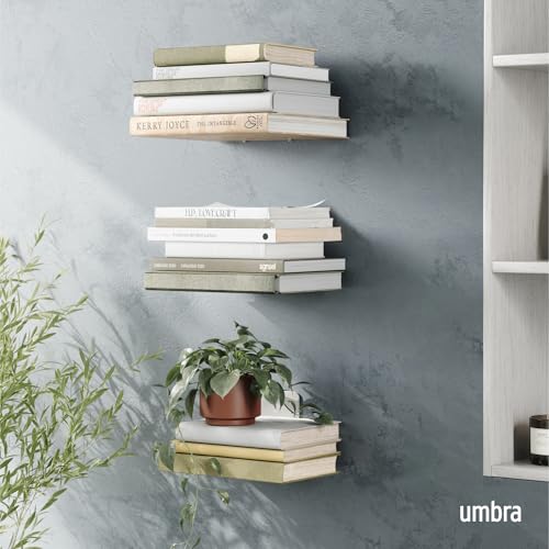 Umbra Conceal, Sturdy Metal Floating Bookshelf for Wall, Silver, Large, Set of 3 - size: Set of 3, Large
