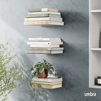 Umbra Conceal, Sturdy Metal Floating Bookshelf for Wall, Silver, Large, Set of 3 - size: Set of 3, Large