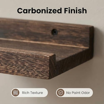 Z metnal Mini Floating Shelves, Small Natural Wooden Display Wall Shelf for Picture Ledge, Pawlownia, Wall Mounted, 8 x 5.5inch, 2 Pack - color: Dark Brown, size: 8 Inch