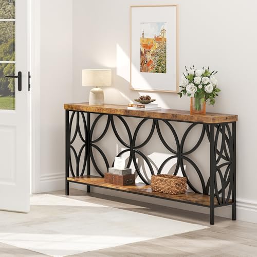 karlott 70.9 inch Extra Long Sofa Table, Industrial Console Table Behind Couch with 2 Tier Storage Shelf, Entryway Console Table for Entryway, Living Room, Foyer, Hallway, Unique Design, Rustic Brown - color: Rustic Brown