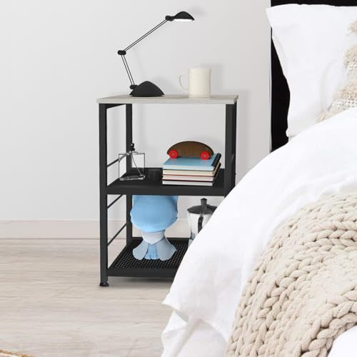 MOOACE 3 Tier End Table with Wheel, Kitchen Cart Storage Shelf, Gray | Small Side Table Nightstand, Rolling Kitchen Utility Cart Table Stand for Bedroom Living Room Office Balcony - color: Grey