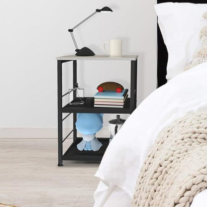 MOOACE 3 Tier End Table with Wheel, Kitchen Cart Storage Shelf, Gray | Small Side Table Nightstand, Rolling Kitchen Utility Cart Table Stand for Bedroom Living Room Office Balcony - color: Grey