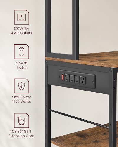 VASAGLE Bakers Rack with Charging Station, Coffee Bar, 15.7 x 39.4 x 71 Inches, Kitchen Microwave Stand, Adjustable Storage Shelves, Fabric Drawer, 12 Hooks, Rustic Brown and Ink Black UKKS027K01 - color: Rustic Brown + Ink Black, size: 15.7"D x 39.4"W