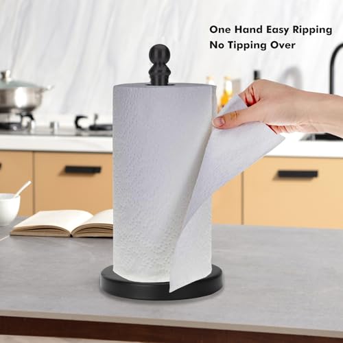 Paper Towel Holder Countertop, Standing Paper Towel Roll Holder for Kitchen Bathroom, with Weighted Base for One-Handed Operation (Black) - color: Black