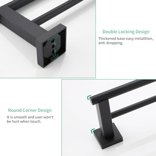 Miyili 23.6-Inch Matte Black Double Towel Bar - SUS 304 Stainless Steel Bathroom Towel Holder Rack - color: Matte Black, size: 24-Inch