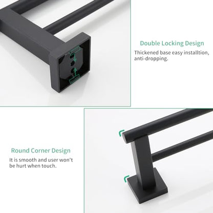 Miyili 23.6-Inch Matte Black Double Towel Bar - SUS 304 Stainless Steel Bathroom Towel Holder Rack - color: Matte Black, size: 24-Inch