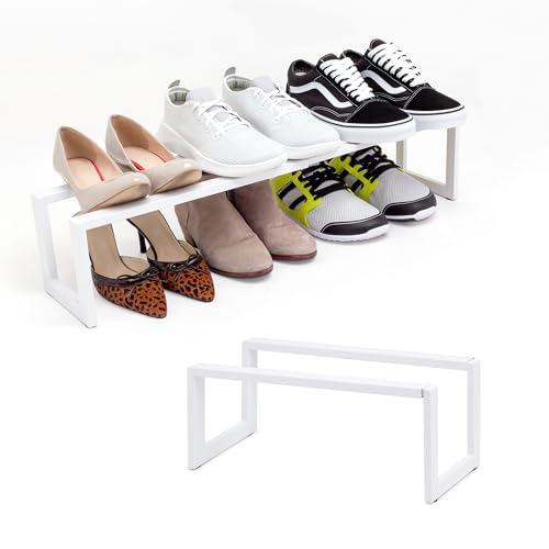 QUALIAZERO 2-Tier Expandable Shoe Rack – Durable Organizer Shelf for Entryways, Bedrooms, Bathrooms, and Laundry Rooms (GLACIER WHITE, 2 PACK) - color: GLACIER WHITE, size: 2 PACK