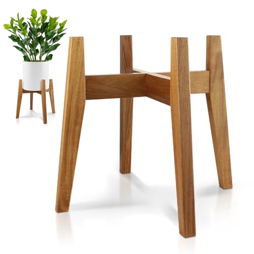 RAINBLELAND Indoor Plant Stand, Mid Century Modern Plant Holder, Pot Stand for Large Plants, Stable Wood Planter Stand for Indoor Outdoor, Fit 11 Inch Pots - color: 11" acacia wood