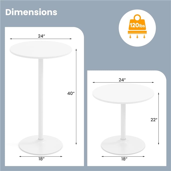 ERGOMASTER Cocktail Table,Two-in-one Modern Style Standing Circular Bar Table 40"/22" Two Convertible Height Suitable for Dining Room, Restaurant, Kitchen (2, White) - color: White, size: Diameter：23.99‘’