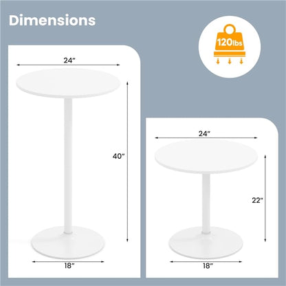 ERGOMASTER Cocktail Table,Two-in-one Modern Style Standing Circular Bar Table 40"/22" Two Convertible Height Suitable for Dining Room, Restaurant, Kitchen (2, White) - color: White, size: Diameter：23.99‘’