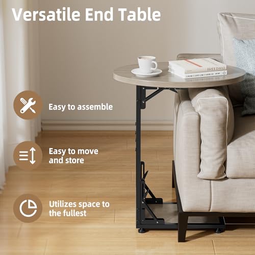 Elbourn Folding Side Table End Couch Tables,Metal Frame C-Shaped TV Stand for Sofa Living Bedroom Bedside Coffee Small Spaces (Gray) - size: Gray